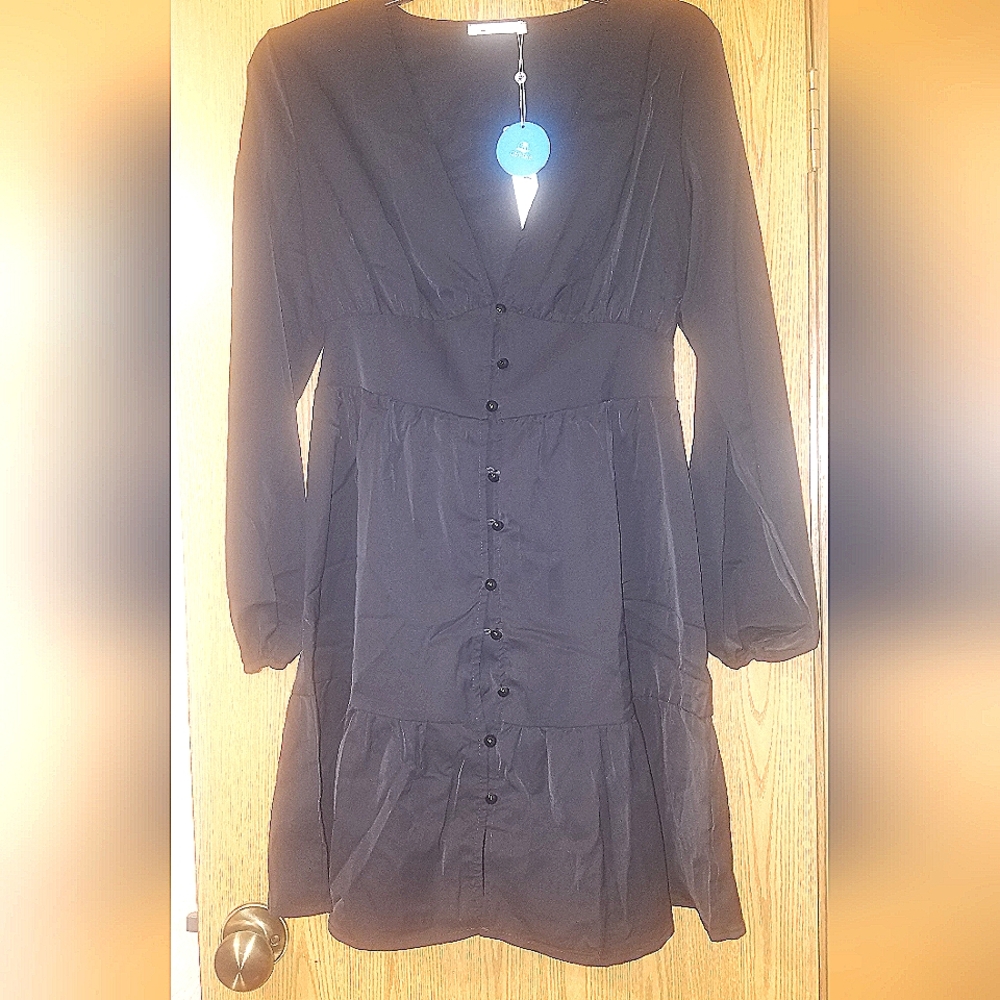 NWT Cupshe Elegant Black Button-Down Dress Size Small